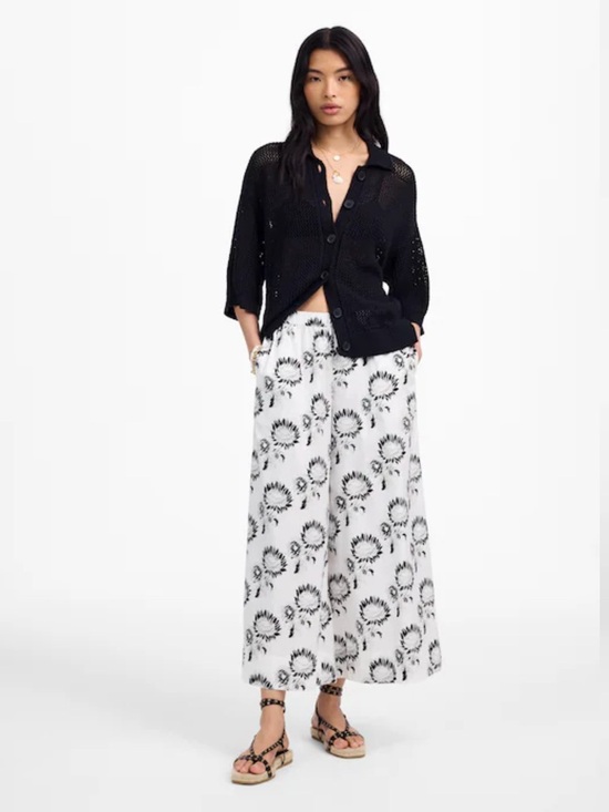 Madewell Pants - Madewell Pull-On Culottes in Cotton Poplin Wide Leg Med Graphic Sunflowers White